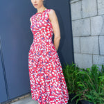 Anna Red Print Cotton Sleeveless Dress