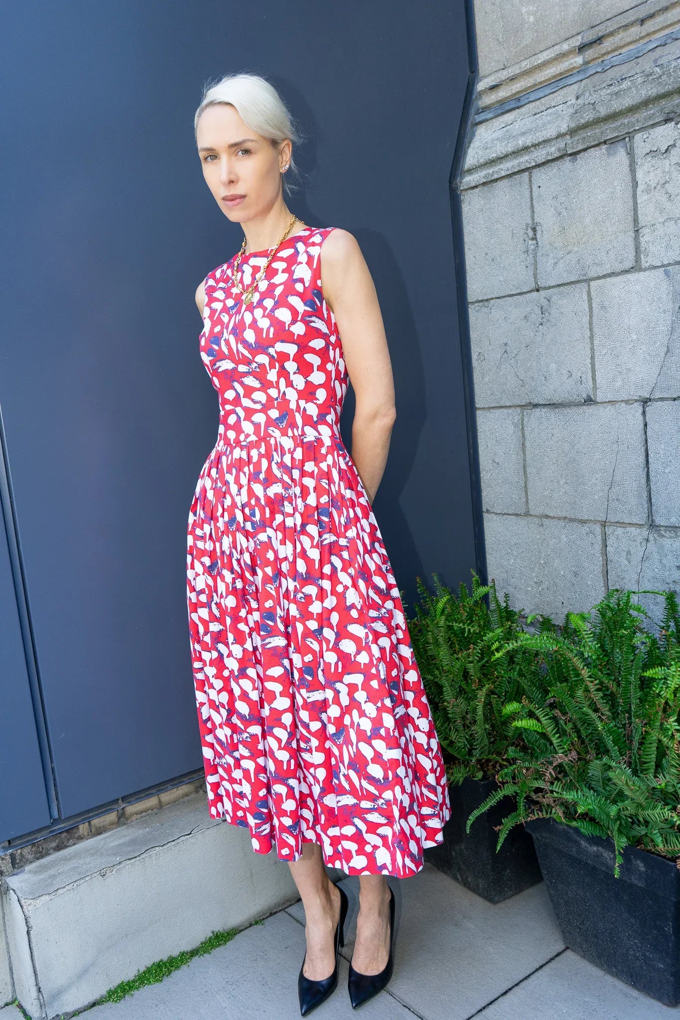 Anna Red Print Cotton Sleeveless Dress