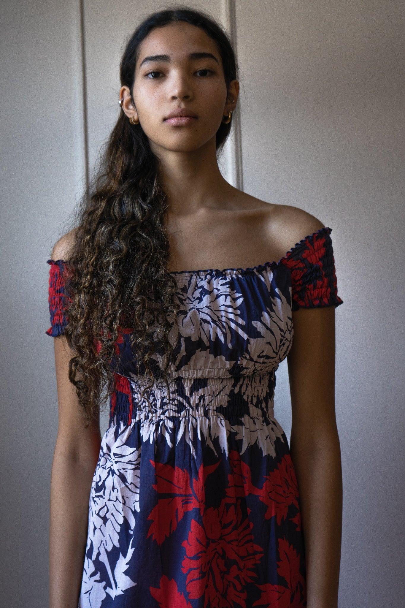 ANAIS SMOKED COTTON VOILE PRINT DRESS - Room 502