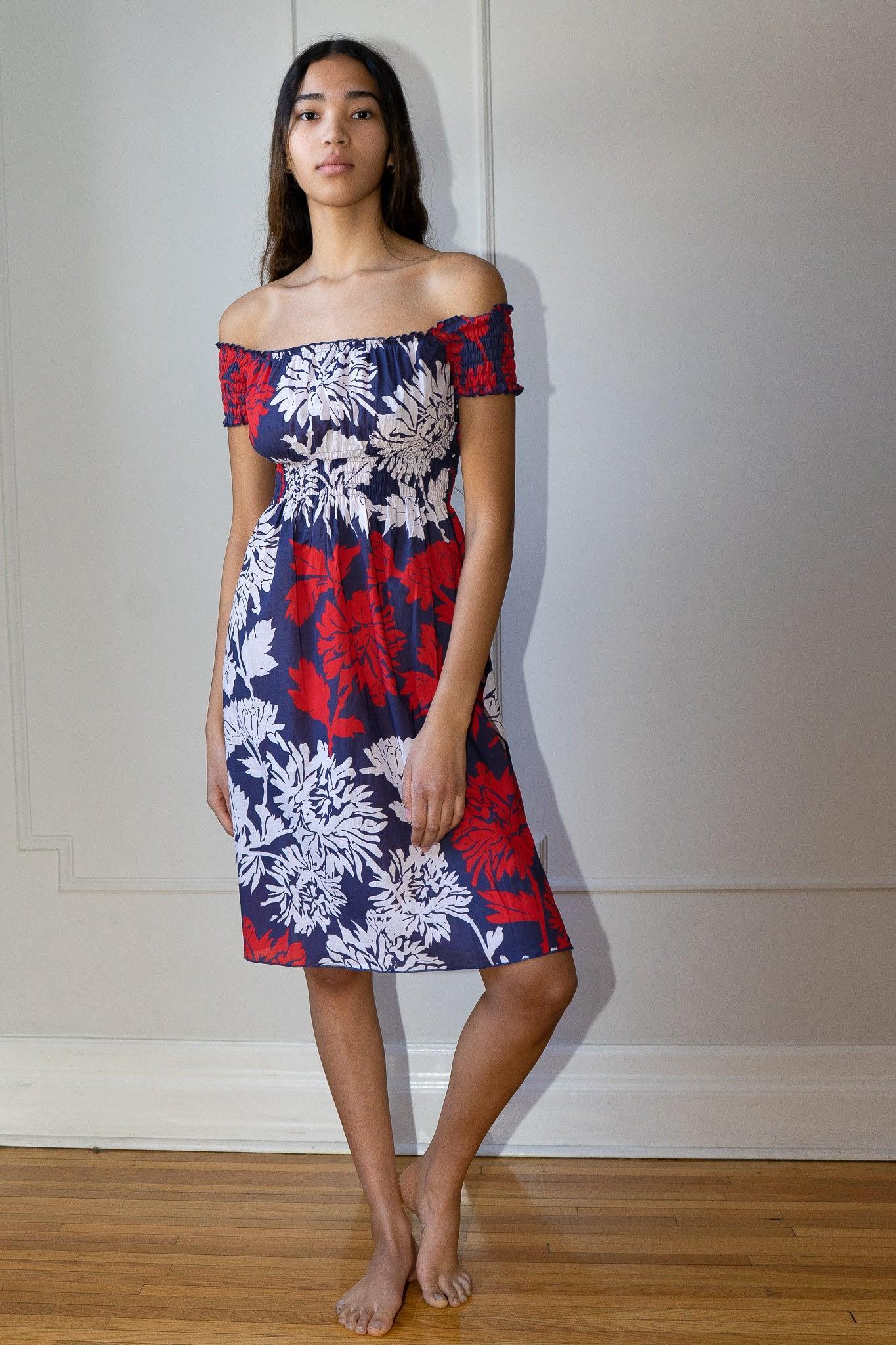 ANAIS SMOKED COTTON VOILE PRINT DRESS - Room 502