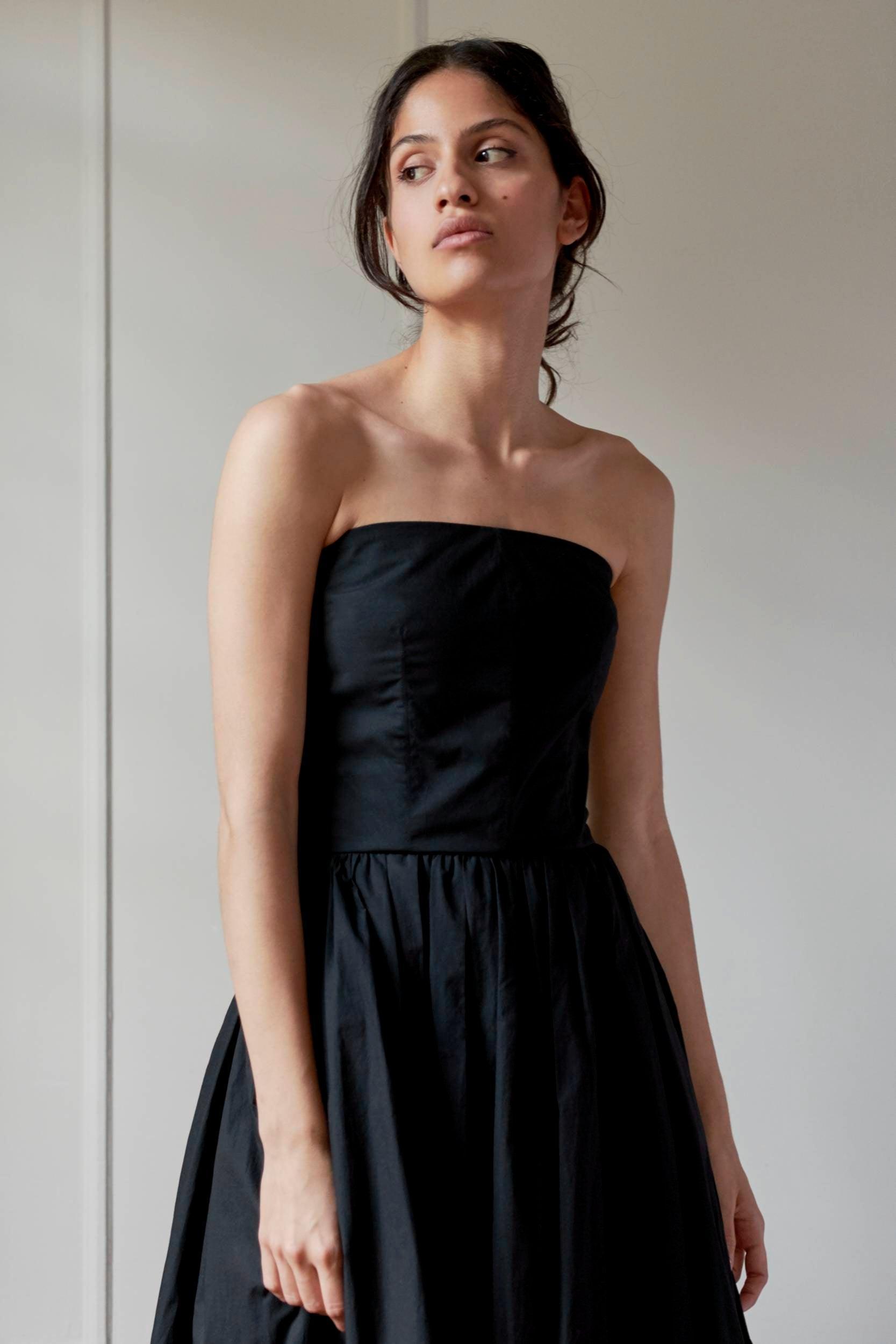 COTTON STRAPLESS DRESS MODEL 3 - RULA - BLACK - Room 502