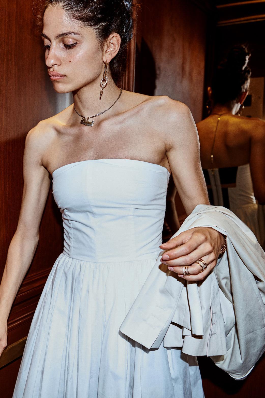 COTTON STRAPLESS DRESS MODEL 3 - RULA - WHITE - Room 502
