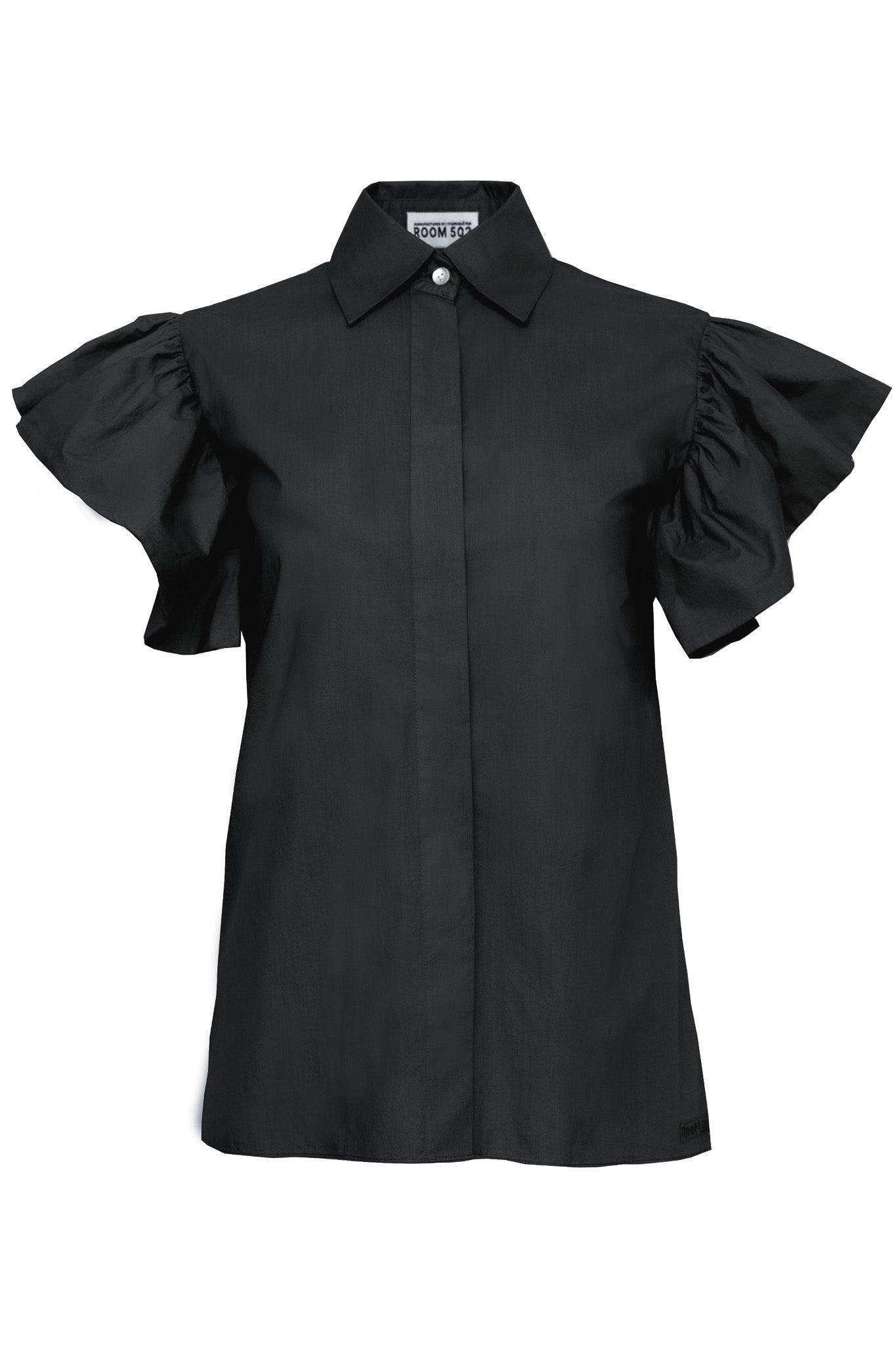 COUTURE RUFFLE BLOUSE - TINA - BLACK - Room 502