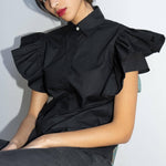 COUTURE RUFFLE BLOUSE - TINA - BLACK - Room 502