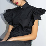 COUTURE RUFFLE BLOUSE - TINA - BLACK - Room 502