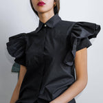 COUTURE RUFFLE BLOUSE - TINA - BLACK - Room 502