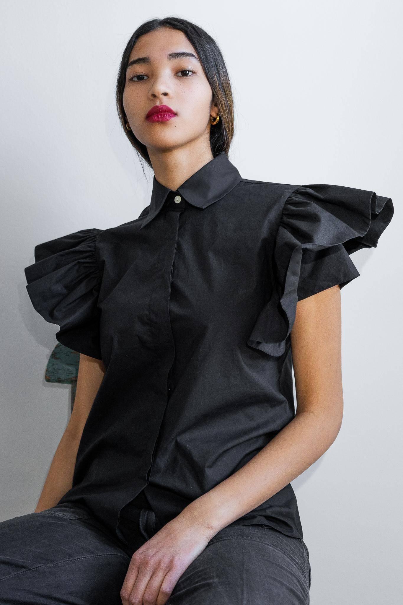 COUTURE RUFFLE BLOUSE - TINA - BLACK - Room 502