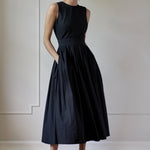 LUXURY SLEEVELESS DRESS - ANNA COTTON - BLACK - Room 502