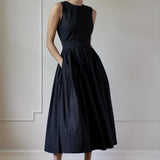 LUXURY SLEEVELESS DRESS - ANNA COTTON - BLACK - Room 502