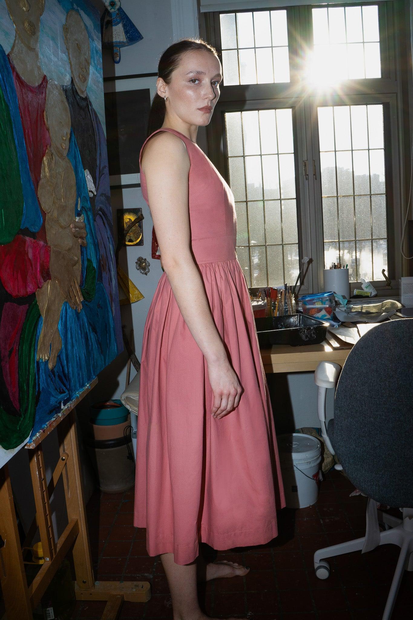 LUXURY SLEEVELESS DRESS - ANNA COTTON - ROSE - Room 502