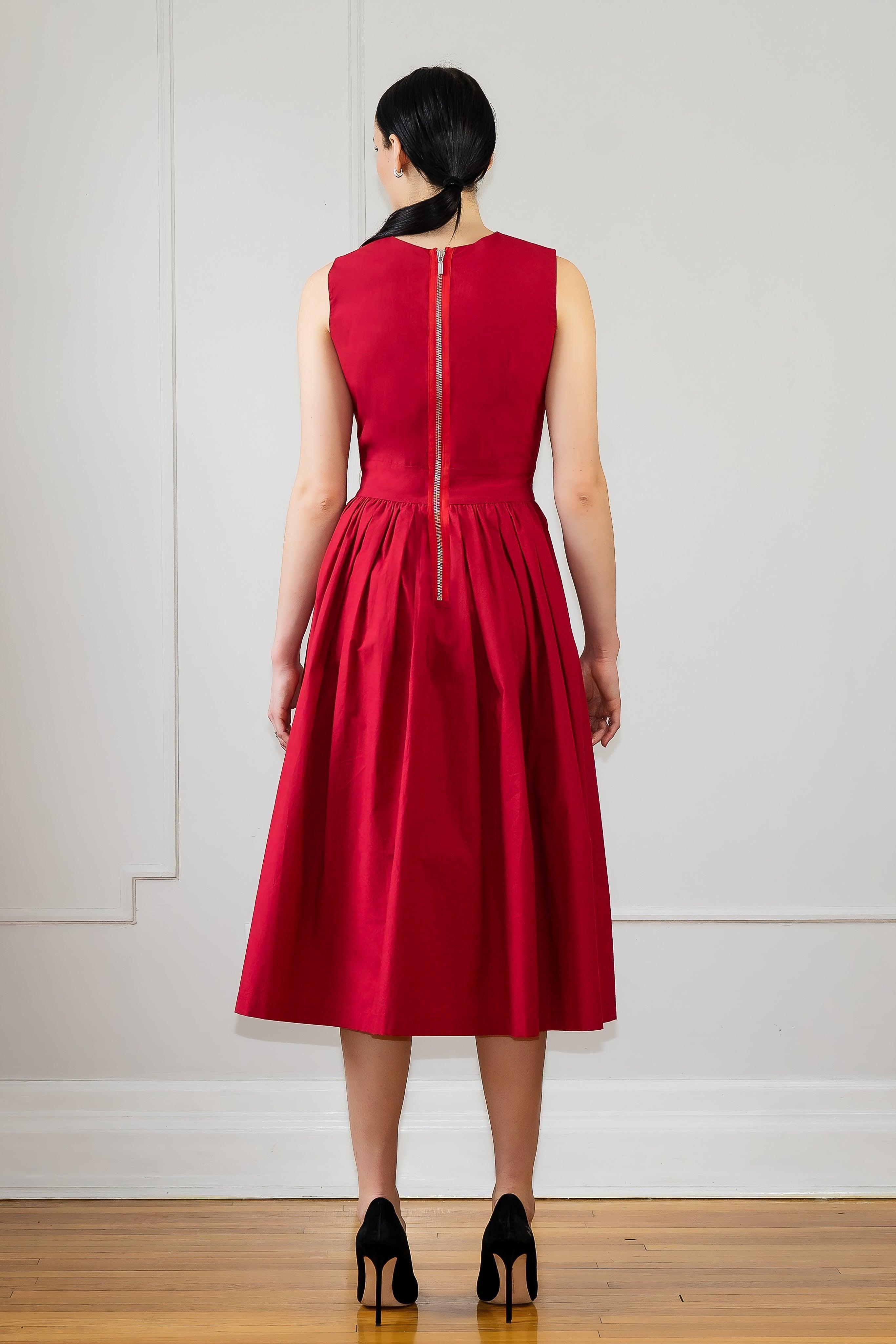 SLEEVELESS LUXURY DRESS - ANNA COTTON - RED - Room 502