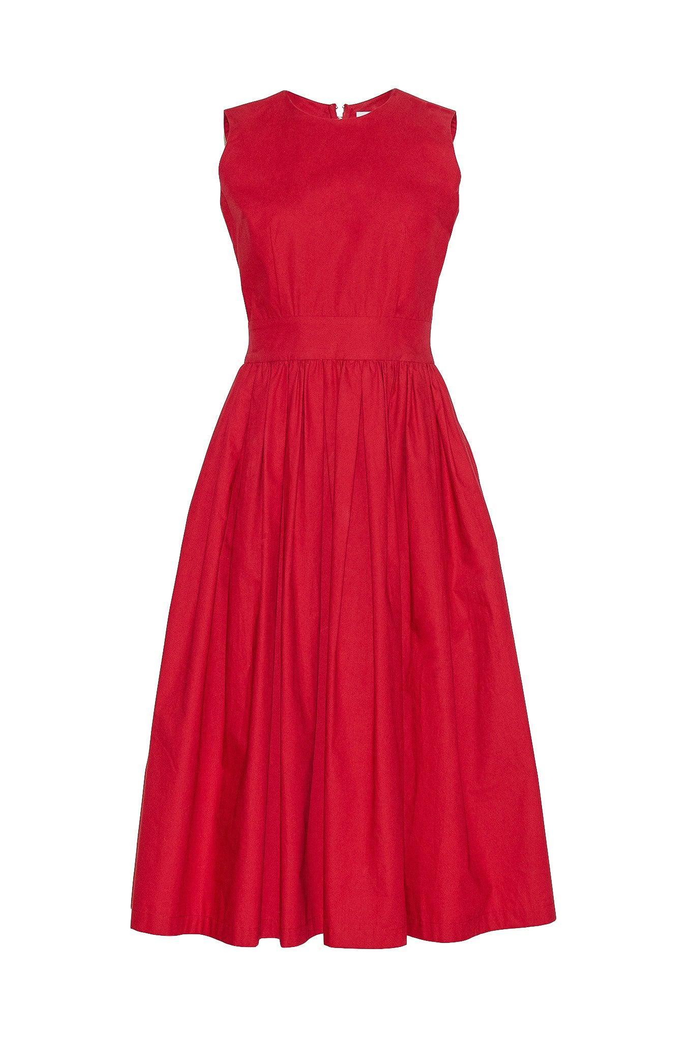 SLEEVELESS LUXURY DRESS - ANNA COTTON - RED - Room 502