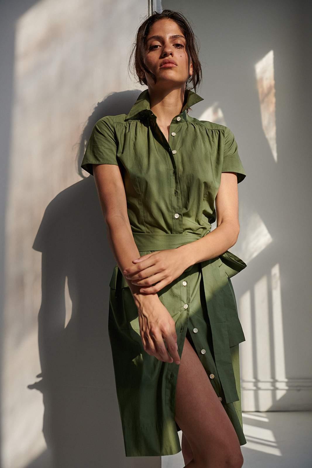 STEPHANIE PRESTIGE SHIRTDRESS MODEL 2 - KHAKI GREEN - Room 502