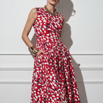 Woman wearing a Cotton Sleeveless Red print dress by Room 502