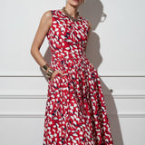 Woman wearing a Cotton Sleeveless Red print dress by Room 502