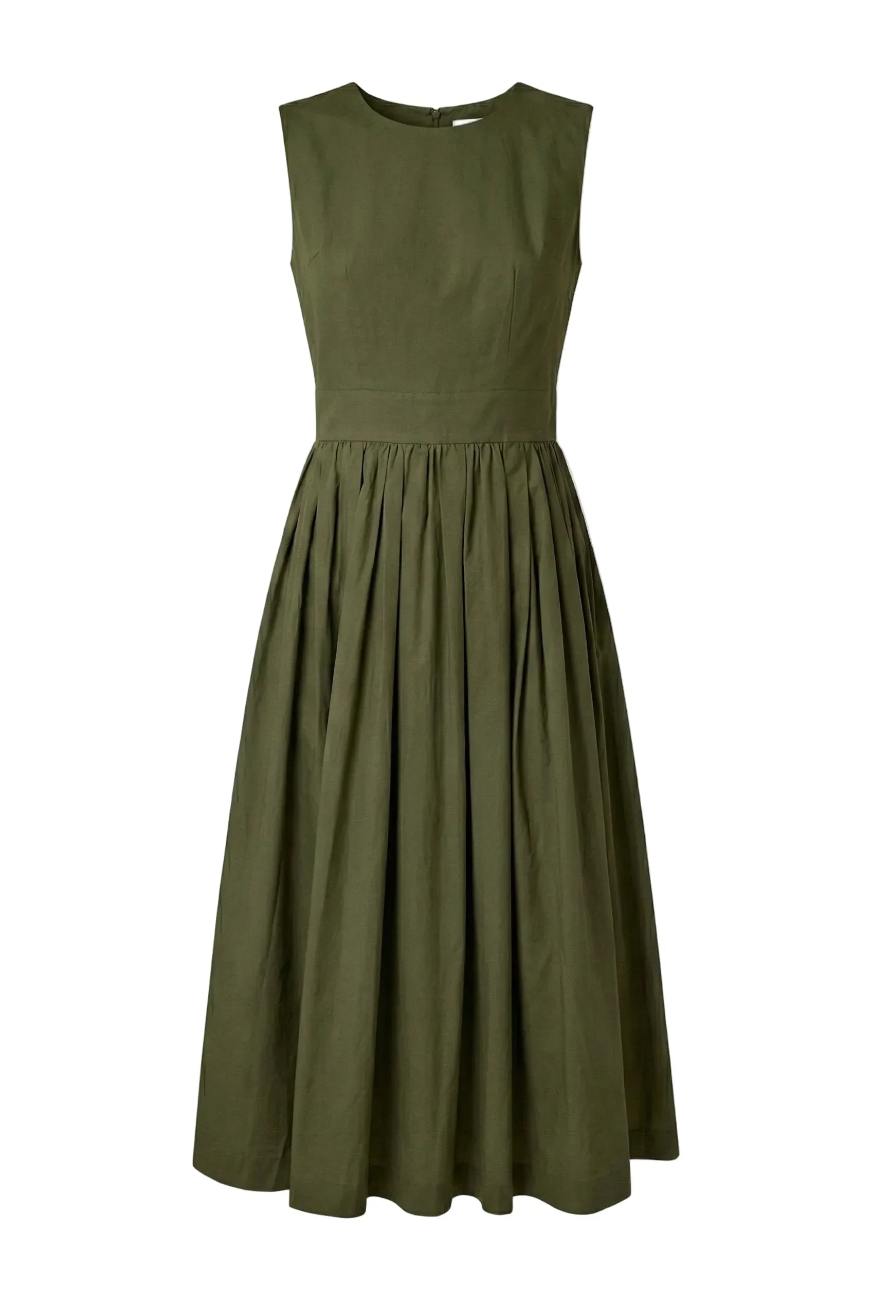 Anna Khaki Green Cotton Dress with Pockets