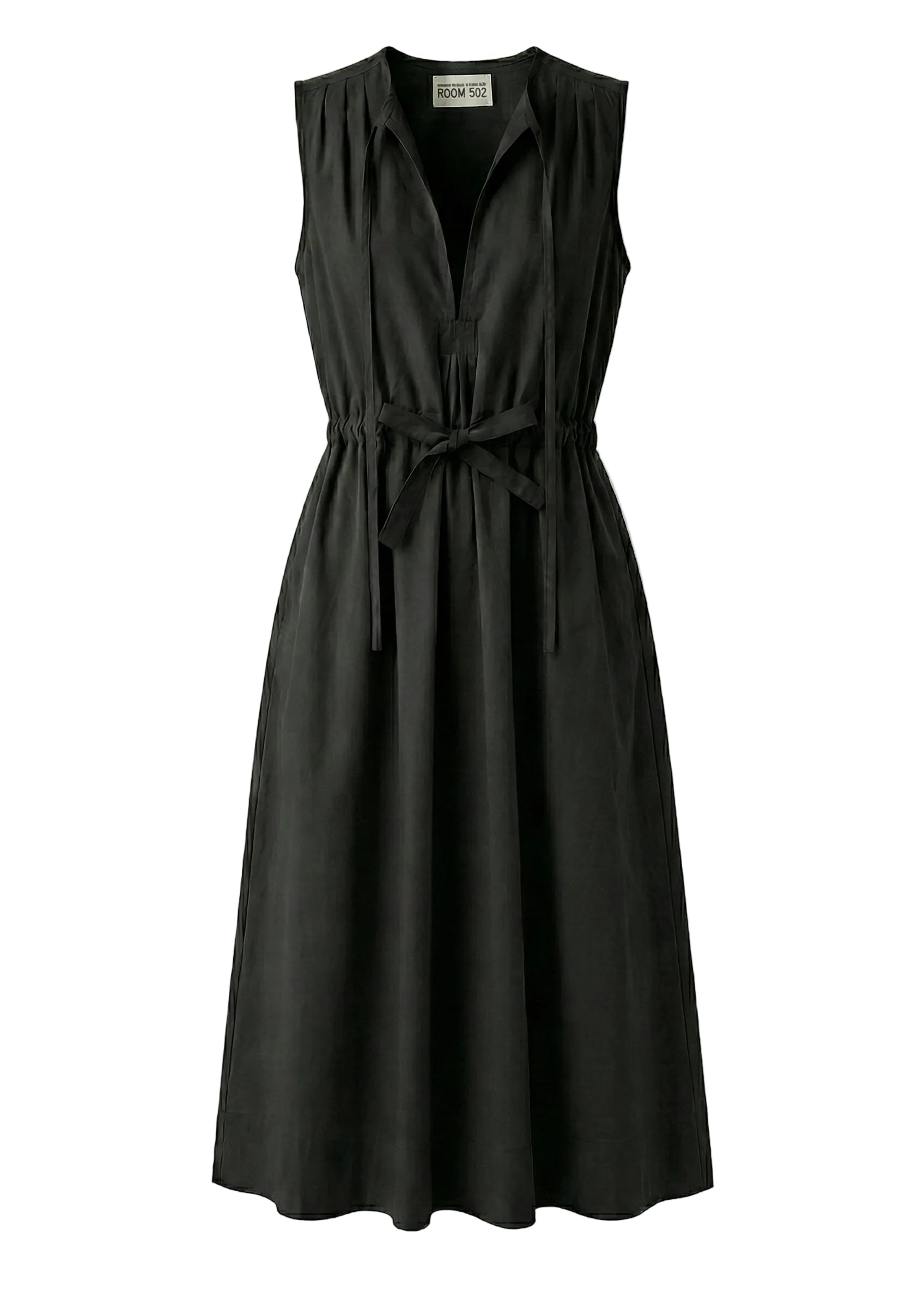 Black sleeveless Caftan dress with hidden pockets on a white background