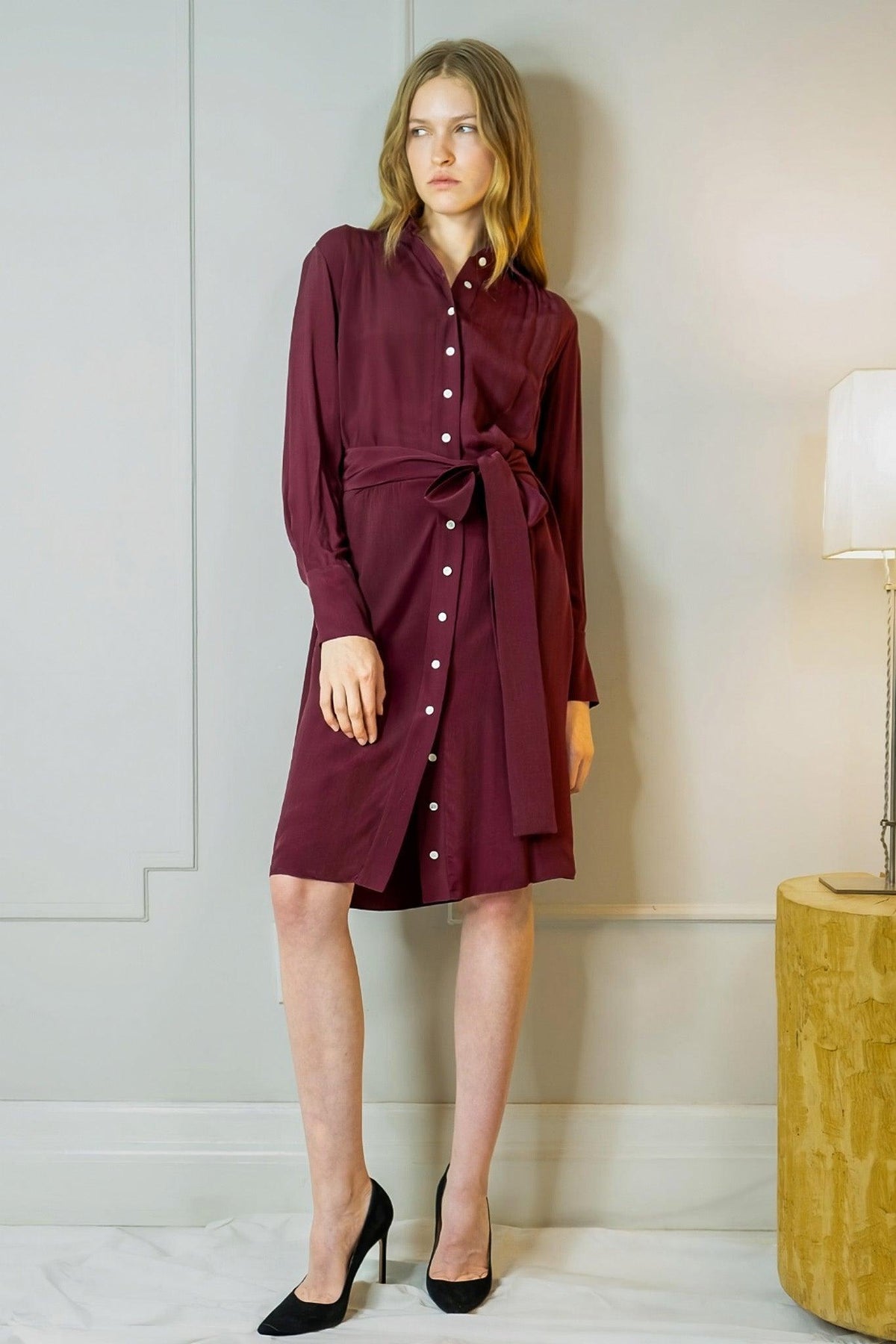 Charlotte Bordeaux Shirtdress Long Sleeve | Viscose | Room 502 10/42 Charlotte Bordeaux Shirtdress Long Sleeve | Viscose | Room 502 10/42