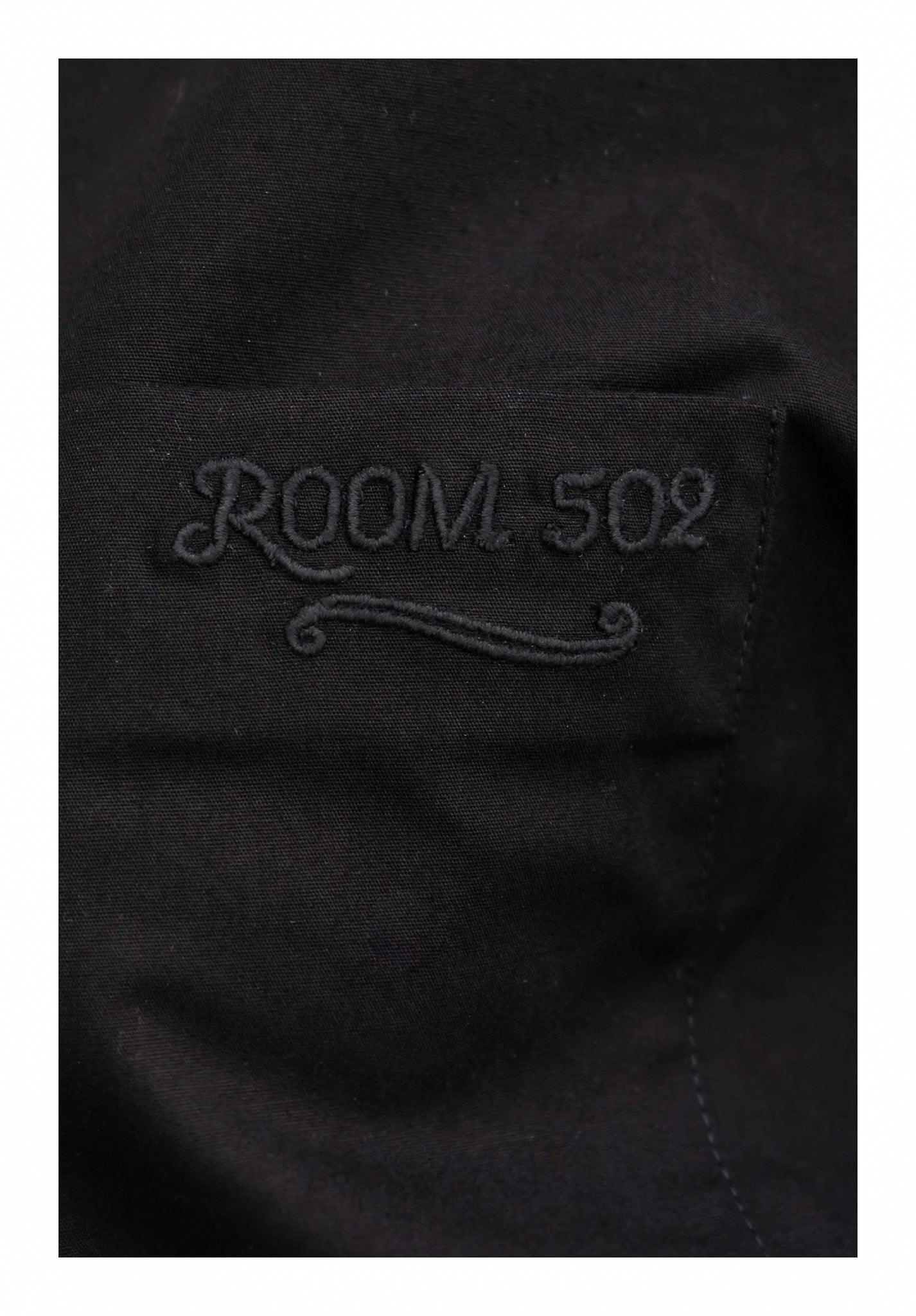 Classic black cotton shirt detail discreet embroidery poplin fabric