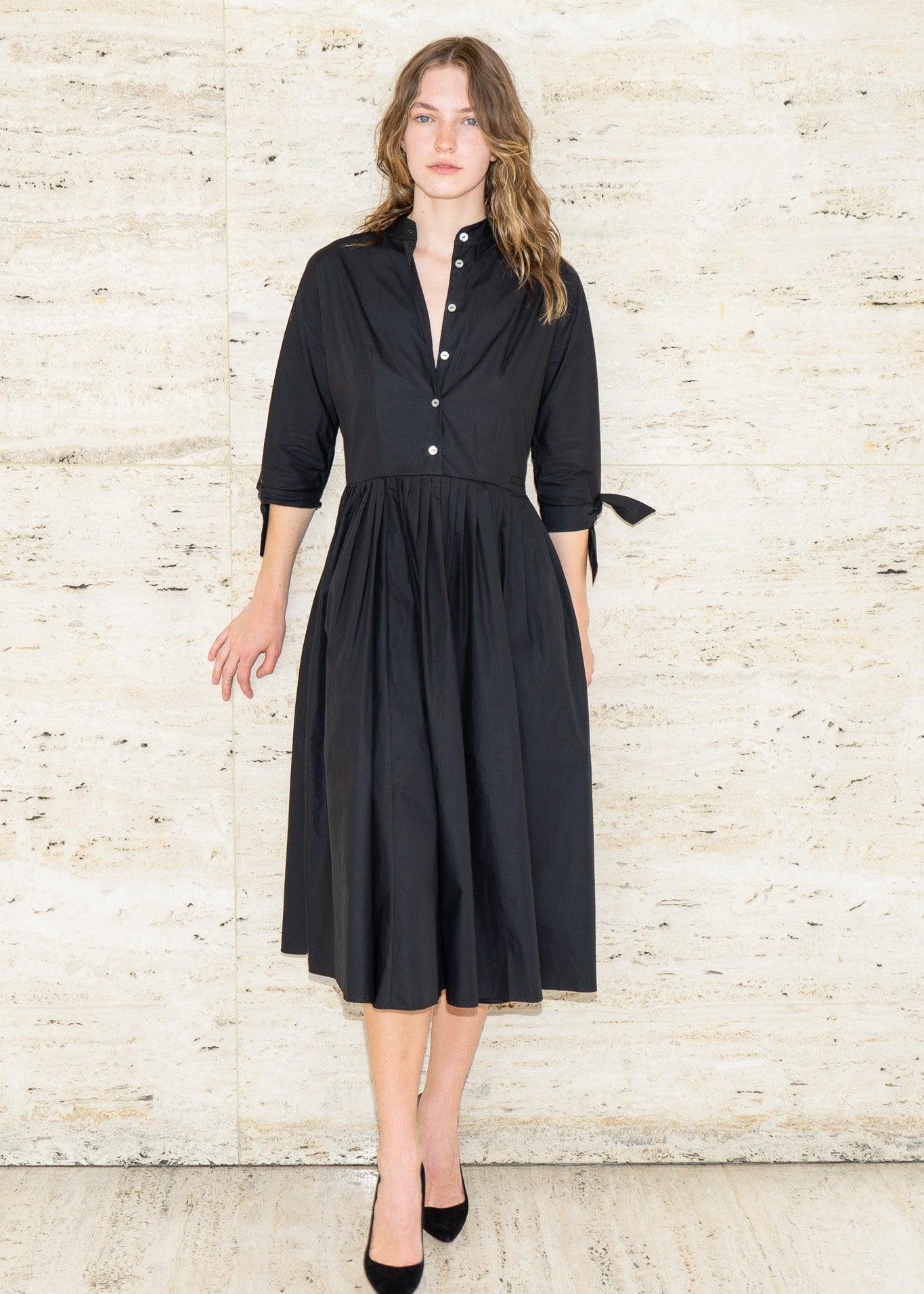 room 502 shirt dress Zoe Black Cotton Shirtdress Pockets | Long Sleeve