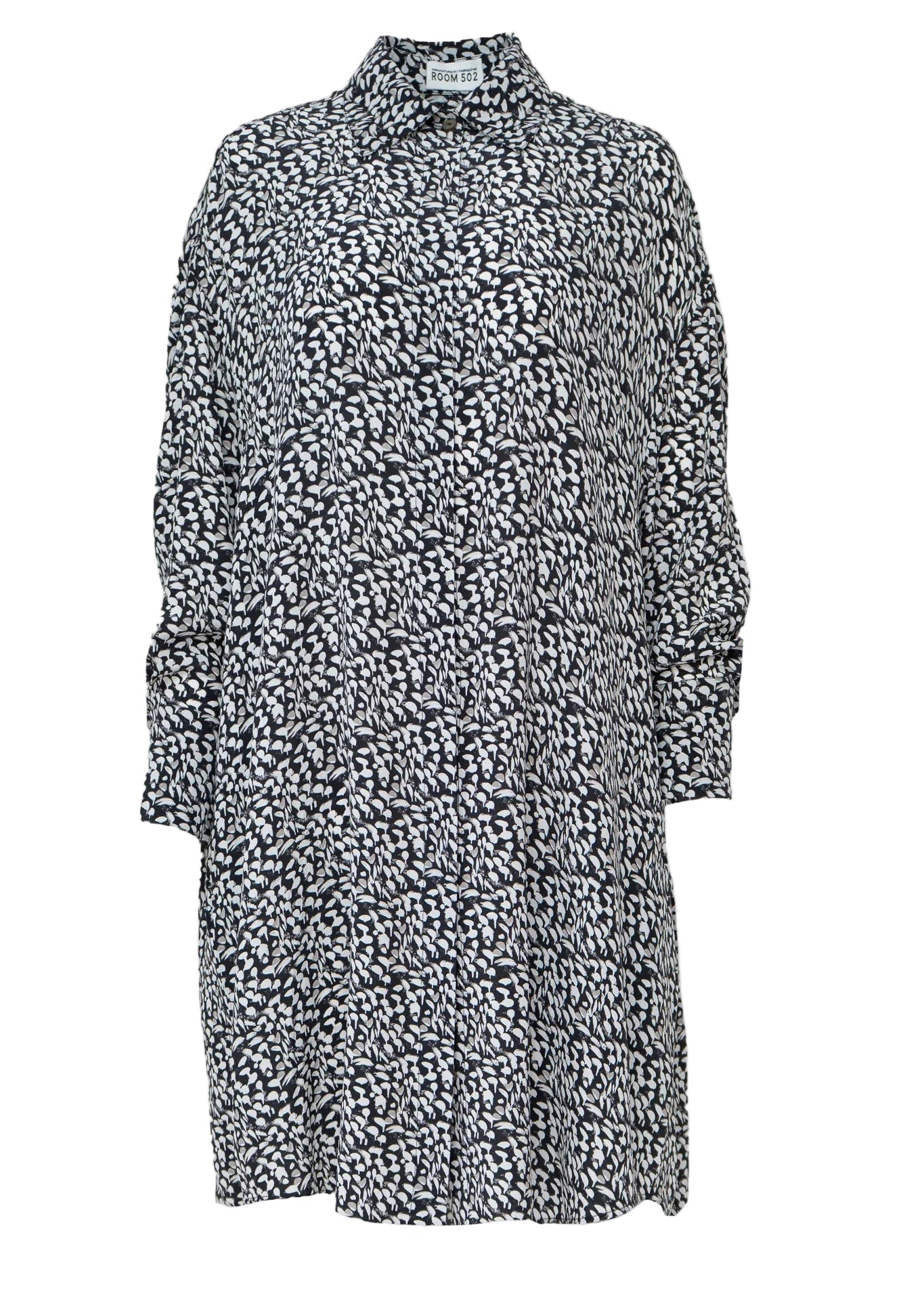 Sophie silk caftan dress black white print oversized shirtdress Room 502