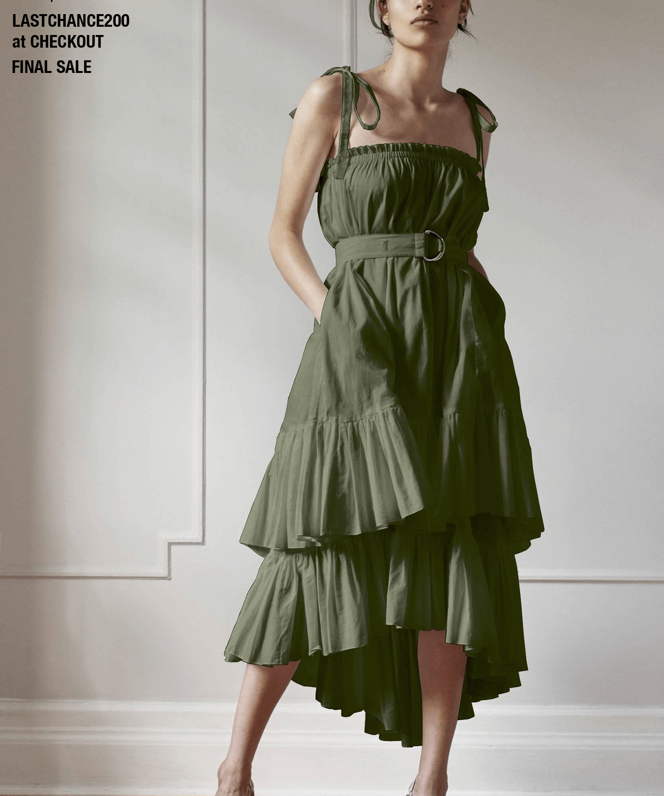 Ruffle Cotton Dress Luxury Green Fashion Room 502