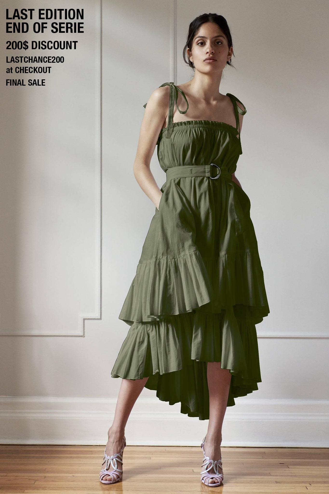 Ruffle Cotton Dress Luxury Green Fashion Room 502