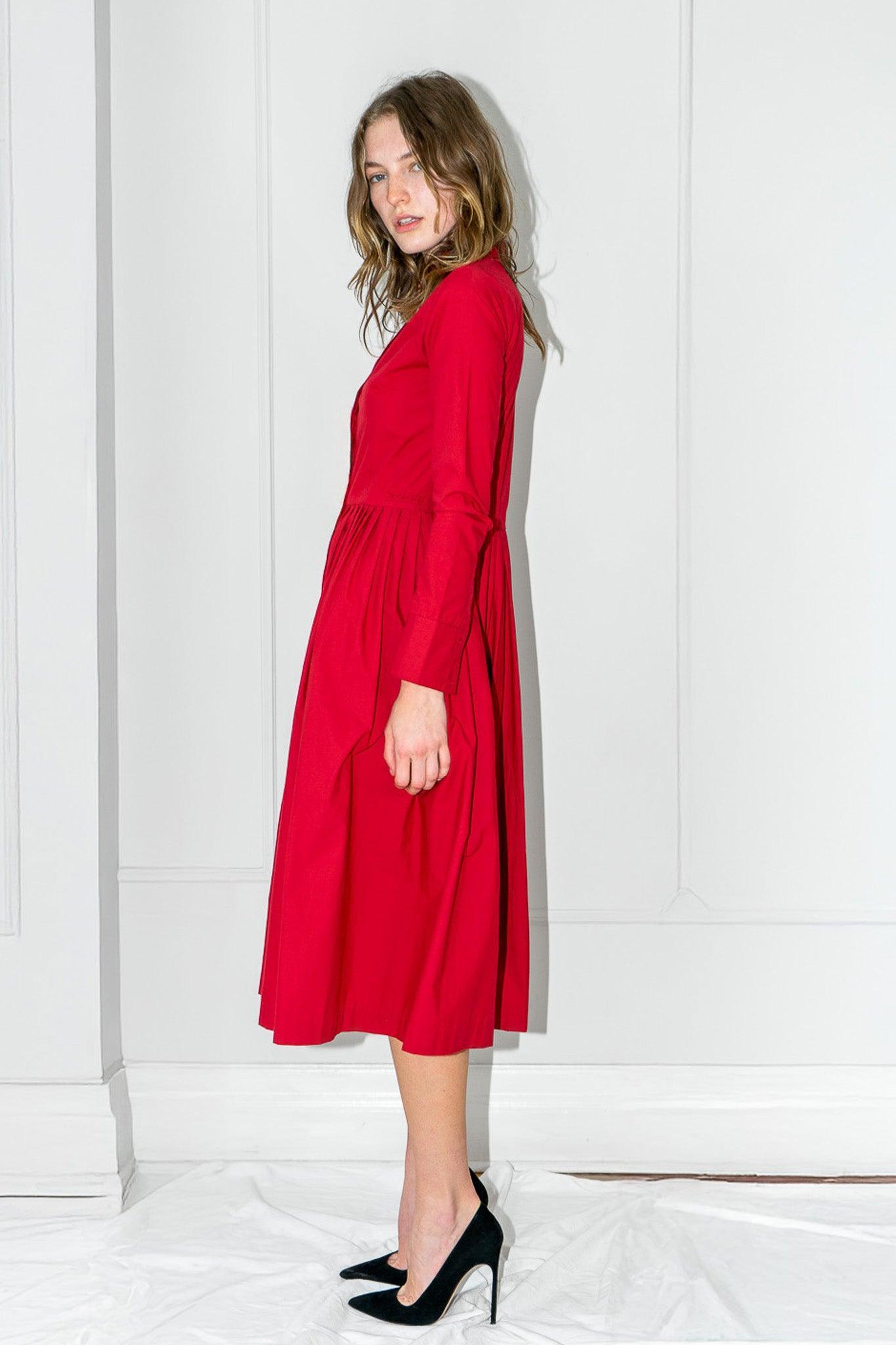 Zoe Red Cotton Shirtdress with Pockets | Sophie Thallet | Room 502 Zoe Red Cotton Shirtdress with Pockets | Sophie Thallet | Room 502