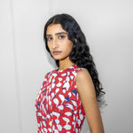 Anna Red Print Cotton Sleeveless Dress