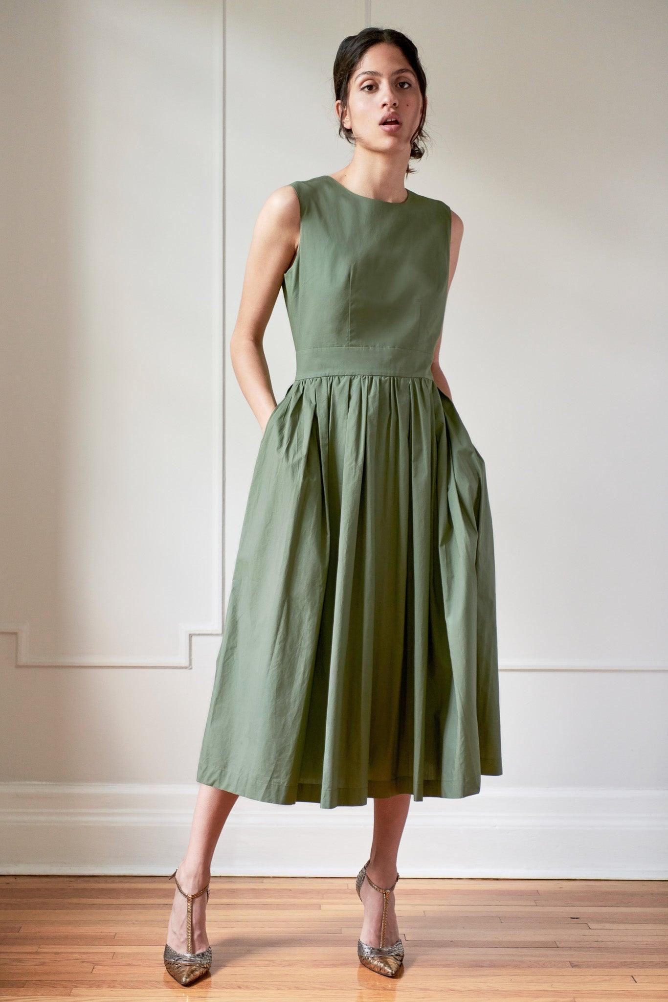 slim fit dress slacks Hunter Green Sleeveless Midi Dress - All Dresses