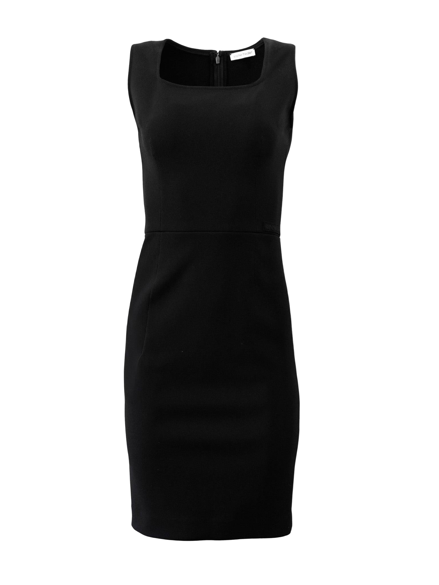 Black sleeveless dress on a white background