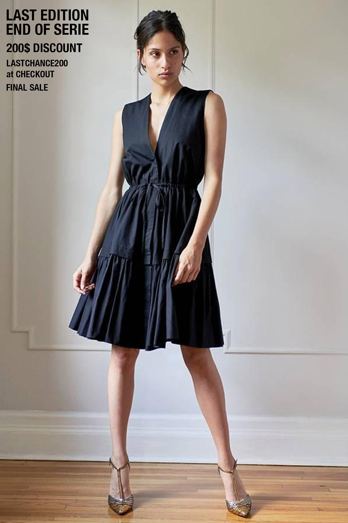 Black Cotton Drawstring Dress Luxury fashion Room 502 Sophie Theallet 