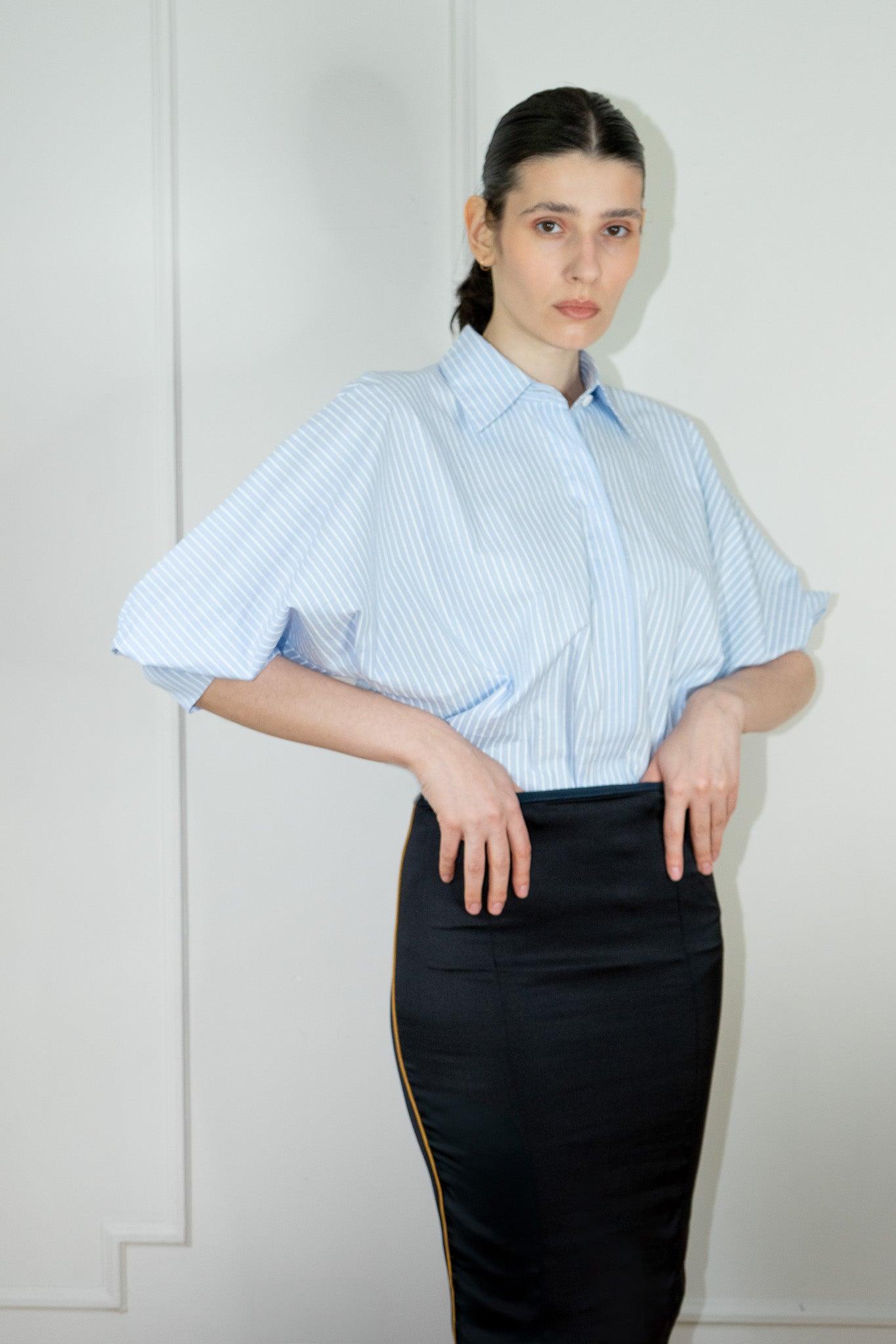 MARIE "COUTURE SHIRT" LIGHT BLUE + BLOCK PRINTED STRIPE - Room 502