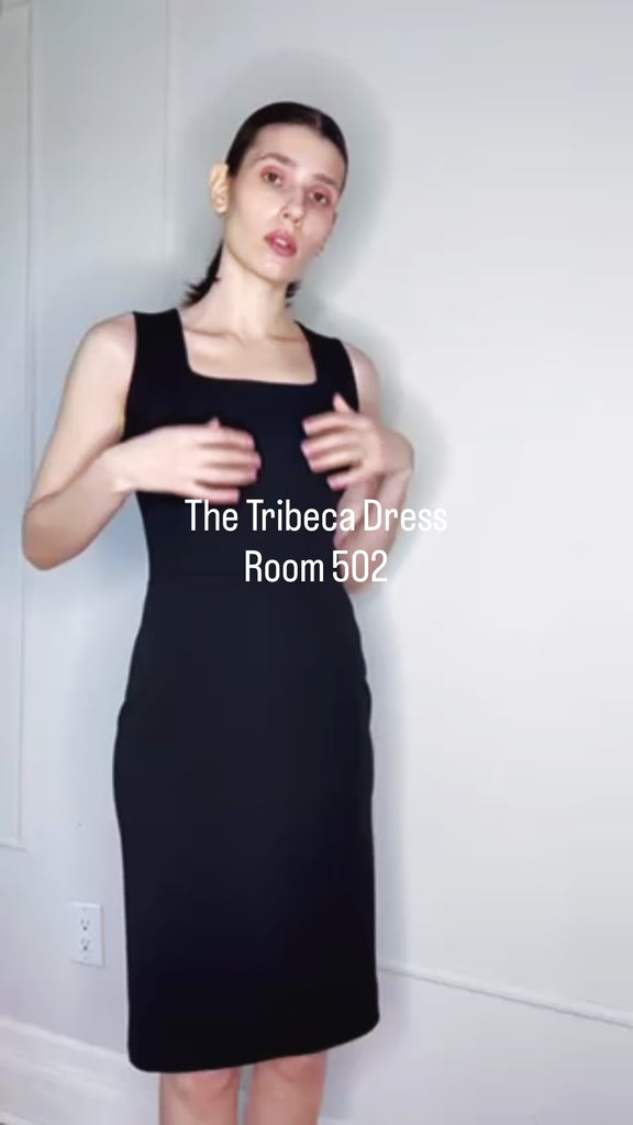 Video of a woman wearing the Tribeca Executive Dress by Room 502