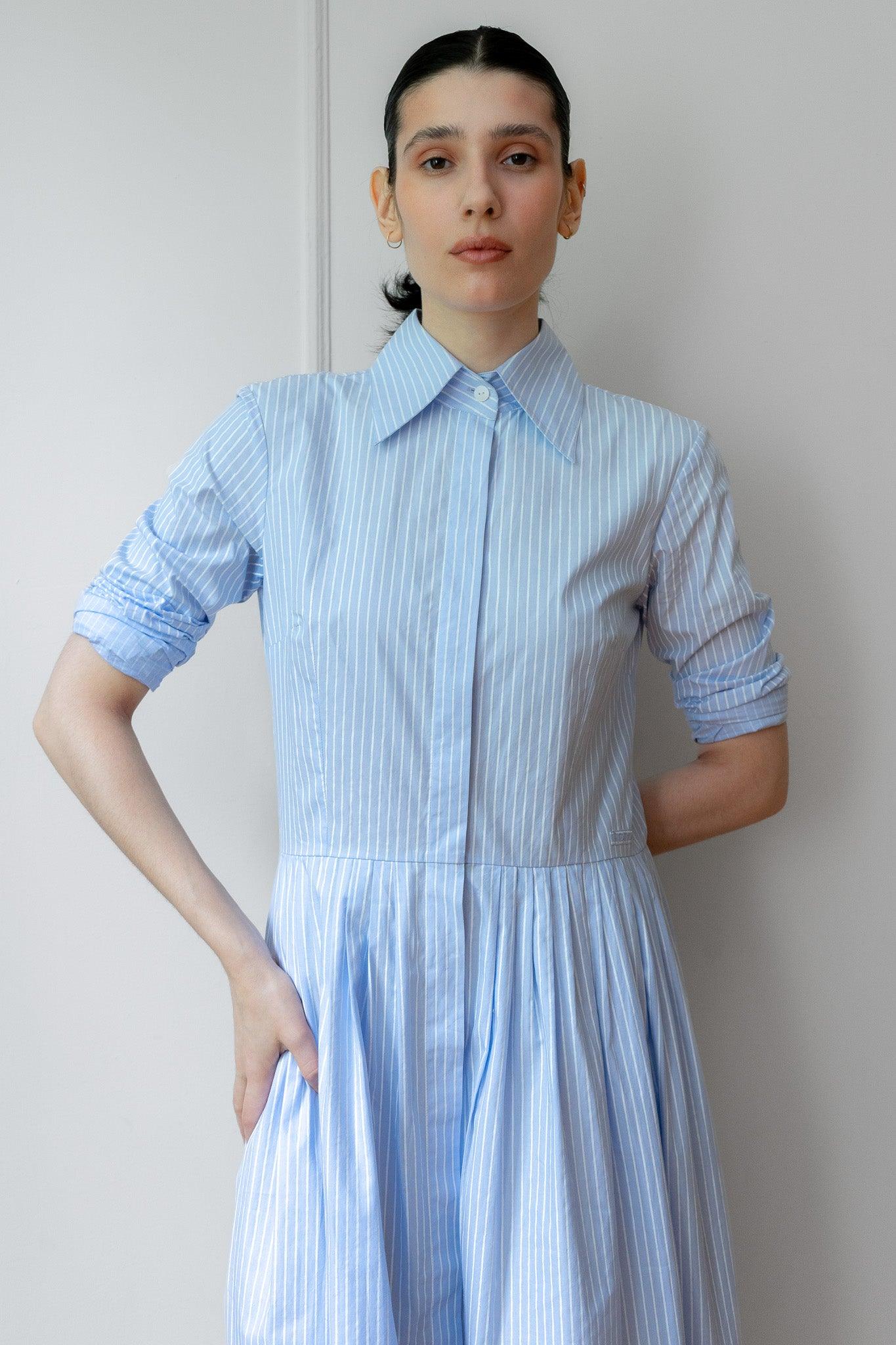 SHIRTDRESS ZOE - LIGHT BLUE WHITE STRIPES - Room 502