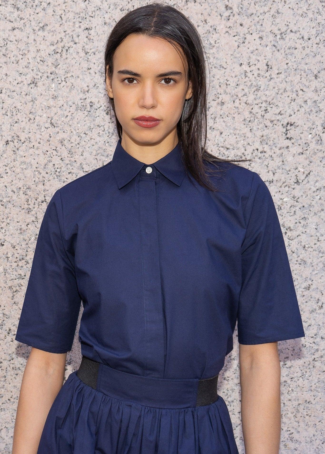 room 502 shirt dress Zoe Blue Indigo Cotton Shirtdress with Pockets | Sophie Thallet
