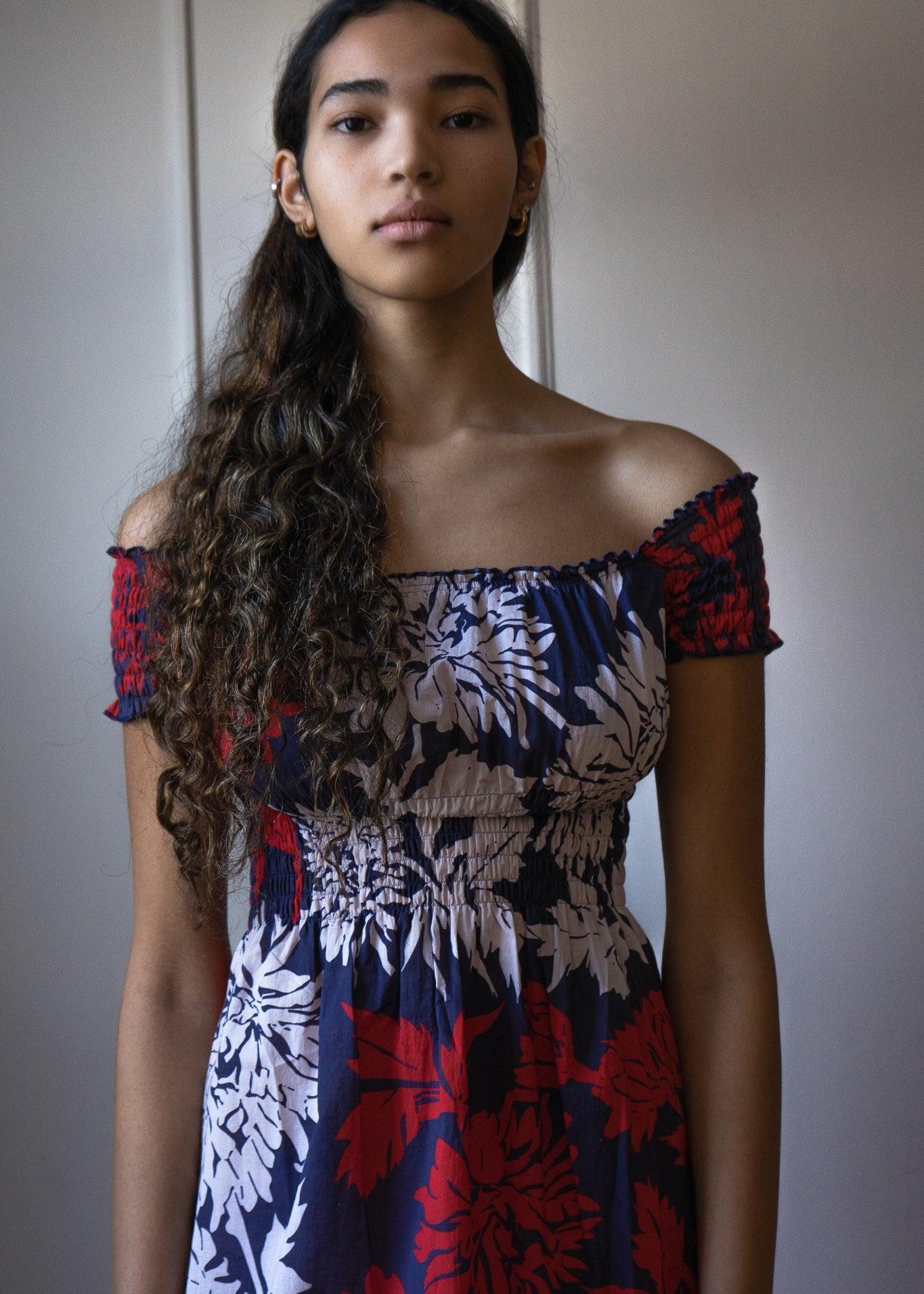 ANAIS SMOKED COTTON VOILE PRINT DRESS - Room 502