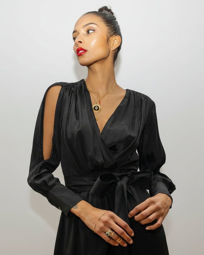 Beatrice Black Viscose Wrap Dress