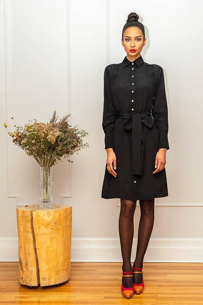 Charlotte Black Shirtdress Long Sleeve Viscose | Belted
