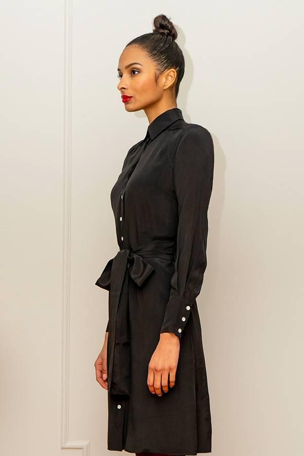 Charlotte Black Shirtdress Long Sleeve Viscose | Belted | Room 502 6/38 Charlotte Black Shirtdress Long Sleeve Viscose | Belted | Room 502 6/38