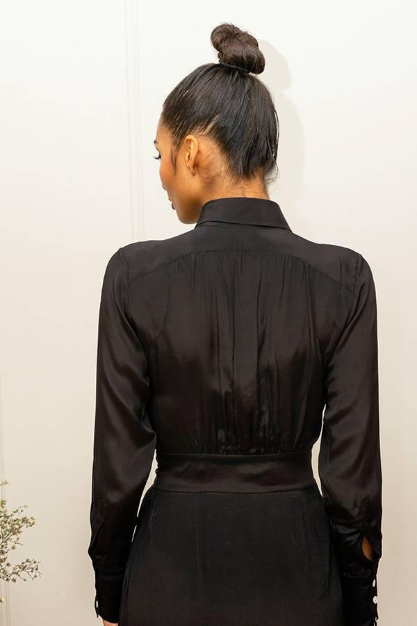 Charlotte Black Shirtdress Long Sleeve Viscose | Belted | Room 502 6/38 Charlotte Black Shirtdress Long Sleeve Viscose | Belted | Room 502 6/38
