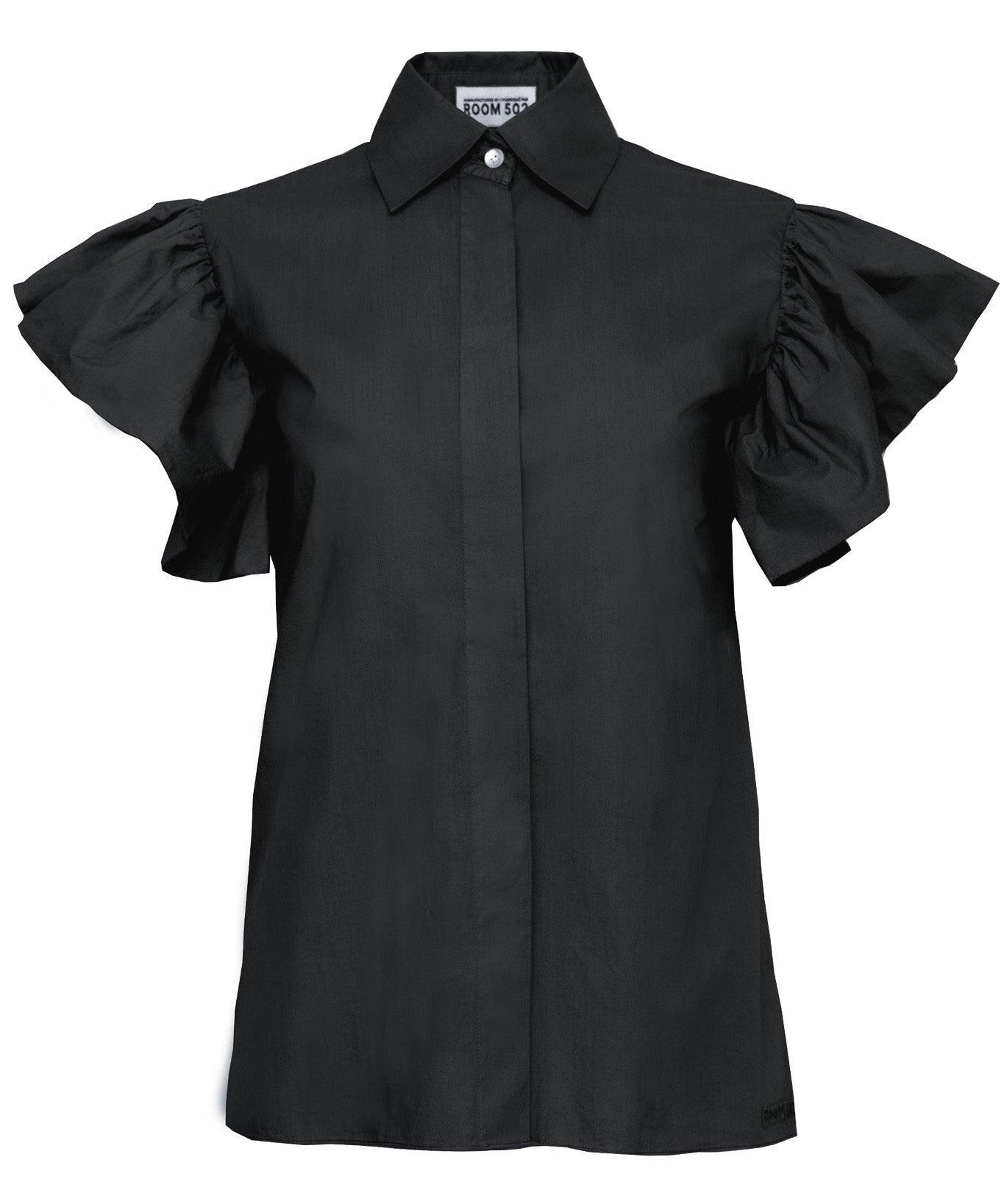 COUTURE RUFFLE BLOUSE - TINA - BLACK - Room 502