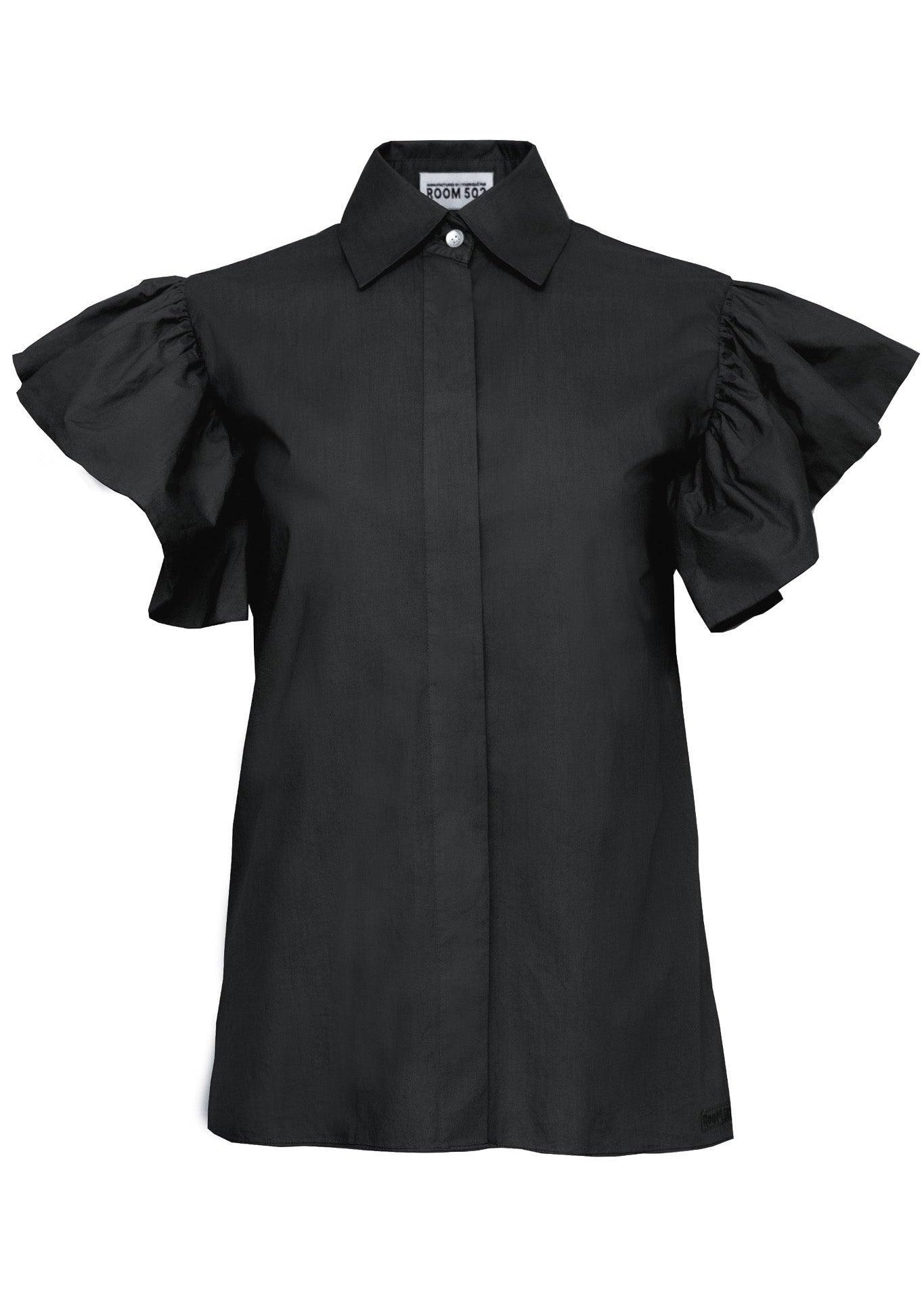 COUTURE RUFFLE BLOUSE - TINA - BLACK - Room 502