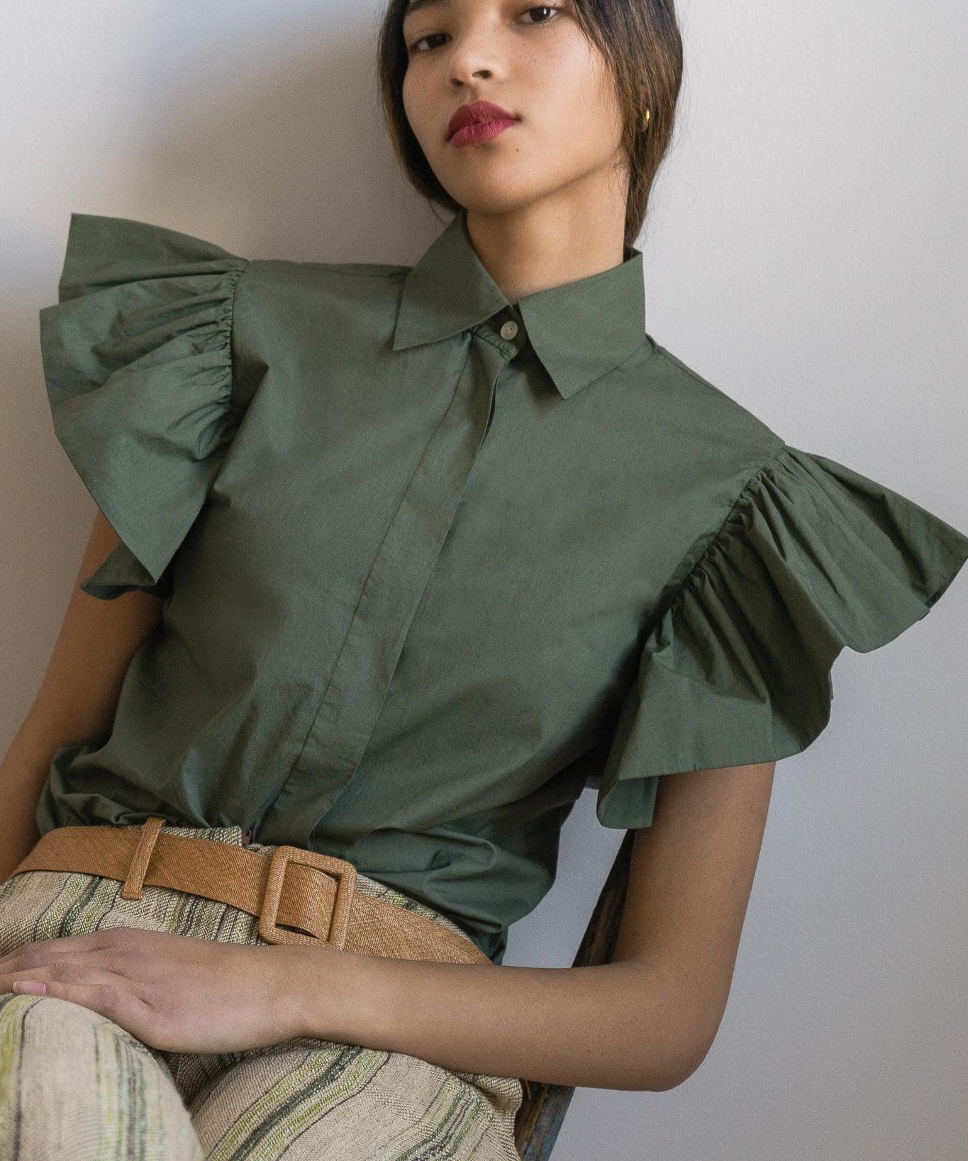COUTURE RUFFLE BLOUSE - TINA - GREEN - Room 502