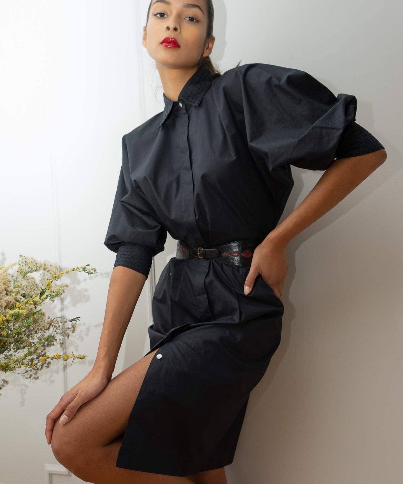 COUTURE SHIRTDRESS VERA - BLACK - Room 502