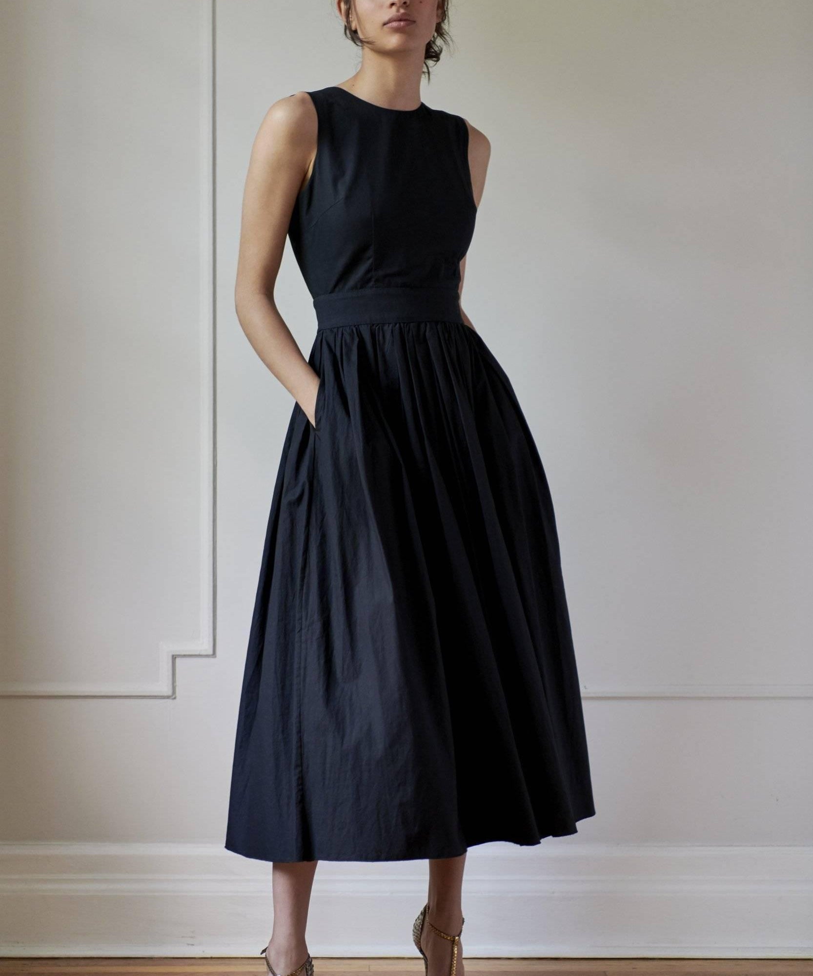 LUXURY SLEEVELESS DRESS - ANNA COTTON - BLACK - Room 502