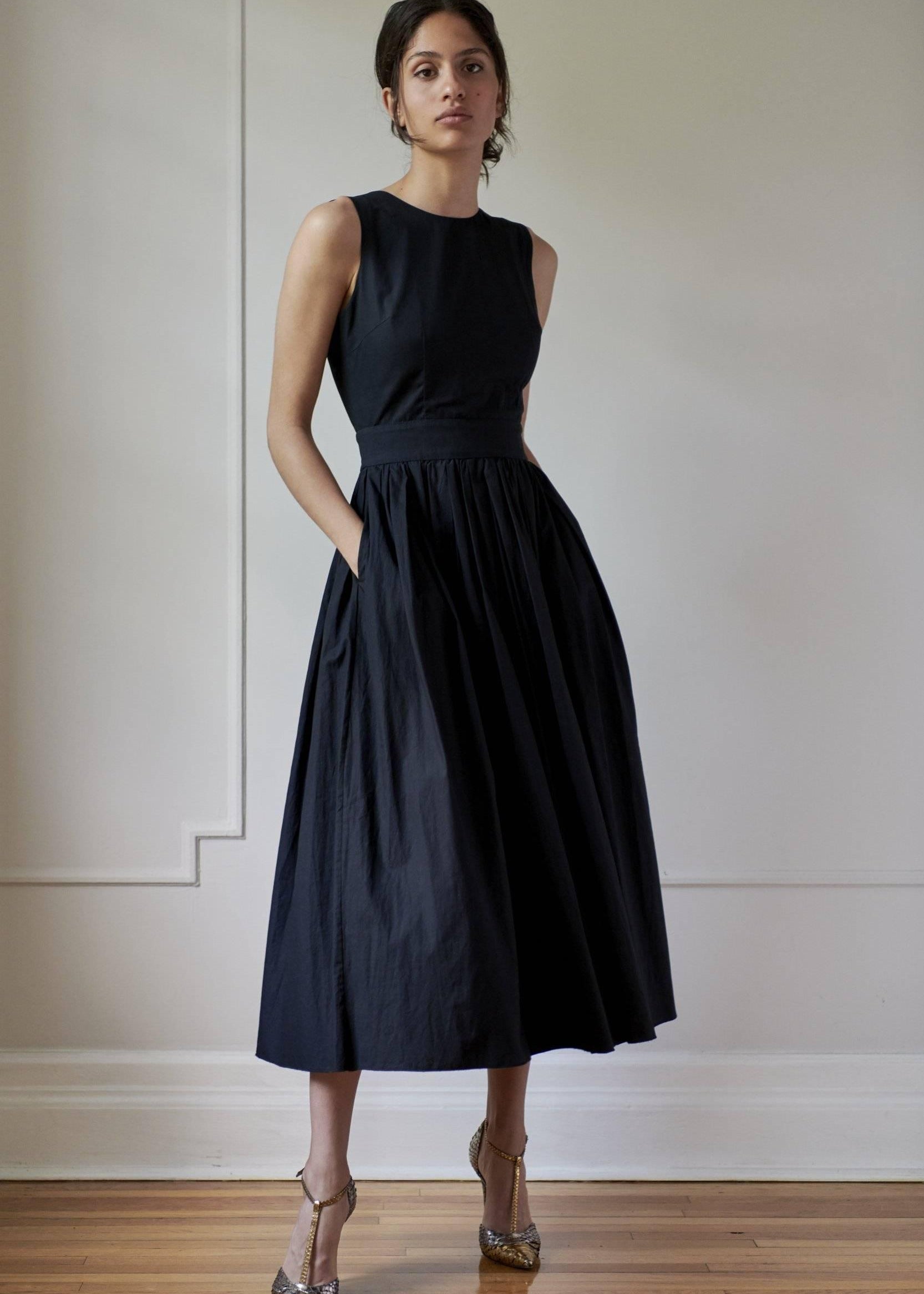 Anna black cotton dress with pockets sleeveless midi dress Room 502