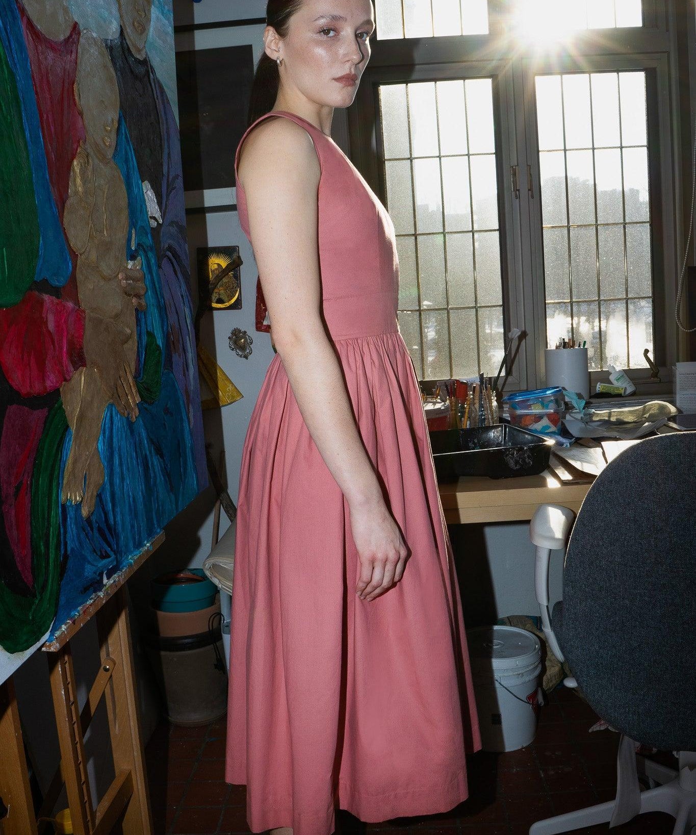 LUXURY SLEEVELESS DRESS - ANNA COTTON - ROSE - Room 502