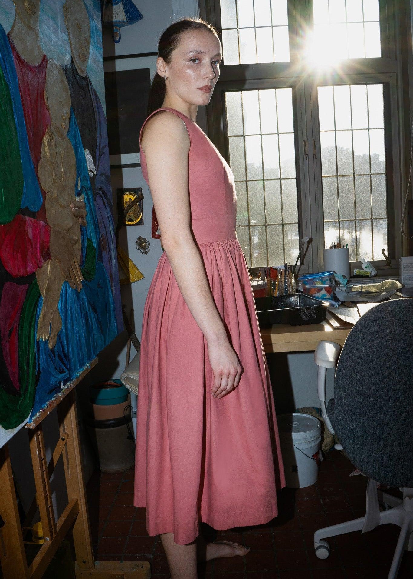 LUXURY SLEEVELESS DRESS - ANNA COTTON - ROSE - Room 502