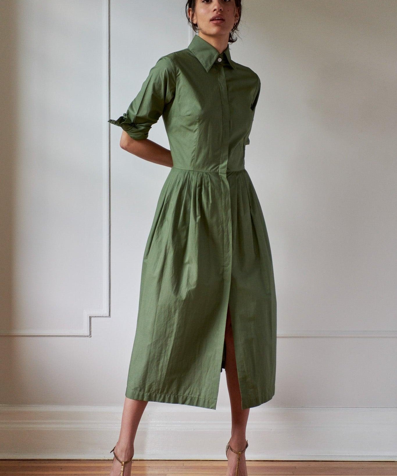 SHIRTDRESS MODEL 9 ZOE - KHAKI GREEN - Room 502